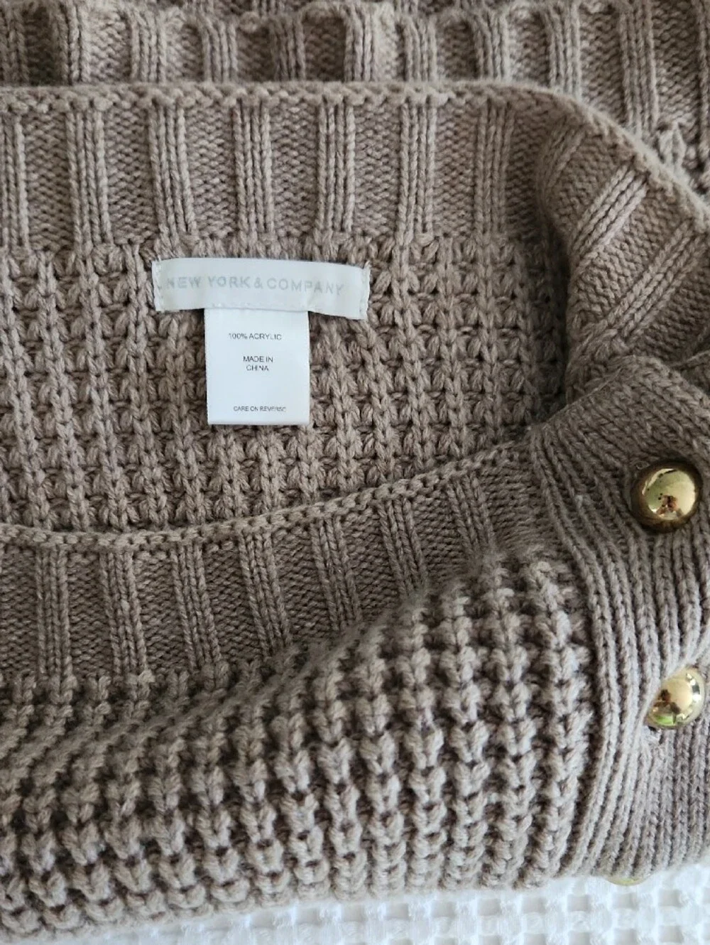 New York & Company Taupe Button-Accent Knit Scarf